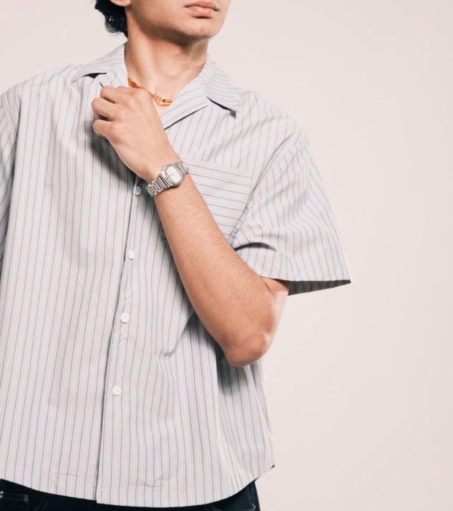 striped blue shirt