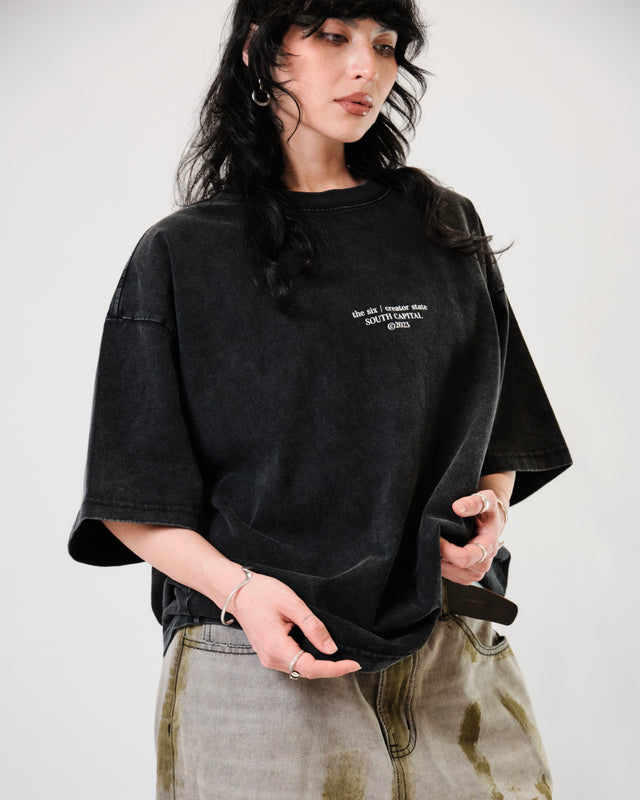 T- SHIRT the six/ creator state, black grunge color